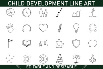 Child Development Line Art Icons Growth, Learning, and Play