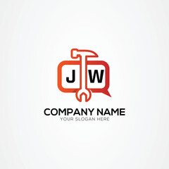 JW Letter Logo Services Icon With Chat Logo Isolated Vector Illustration