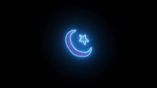Moon and Star shapes with neon saber effects animation on black background. 4k Video.