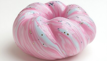 A Swirled and Marbled Pink Decorative Object With Shimmering Details