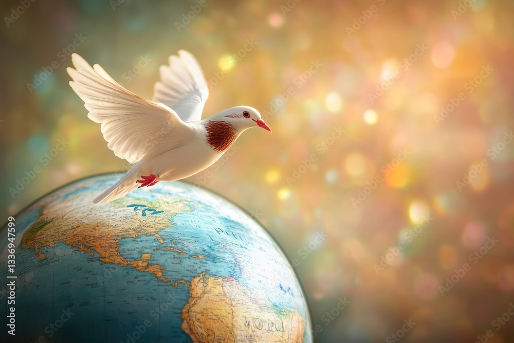 Poster a small white bird soars above a detailed globe, highlighting the connection between nature and geog