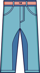 Blue Jeans Vector Illustration with Brown Belt, Vector illustration of blue jeans featuring a brown belt, front pockets, and stitched details, designed in a modern flat style with bold outlines.  
