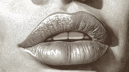 Obraz premium Full and luscious lips with smooth texture, highlighting makeup trends, skincare, and self-care concepts, great for cosmetics campaigns, digital book illustration