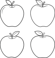 Red apple vector illustration with green leaf in a fresh and healthy line art coloring page design