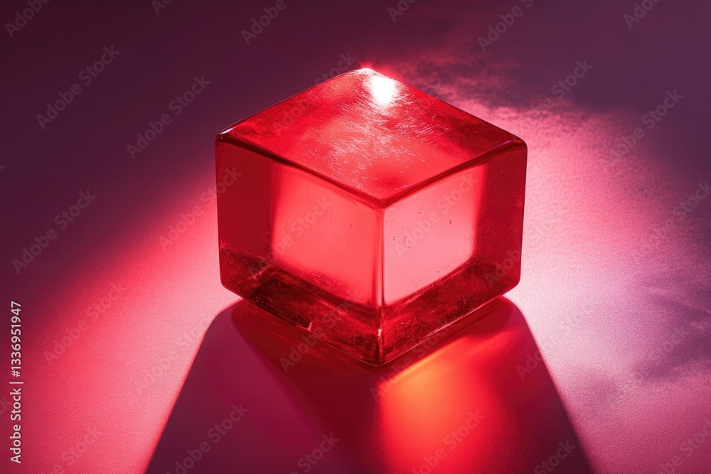 Poster a single red glass block sits on a table, ideal for use in product or still life photography