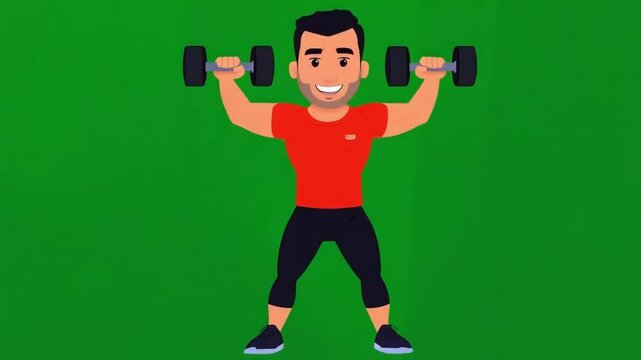Athlete demonstrating squat exercise with dumbbells on green background