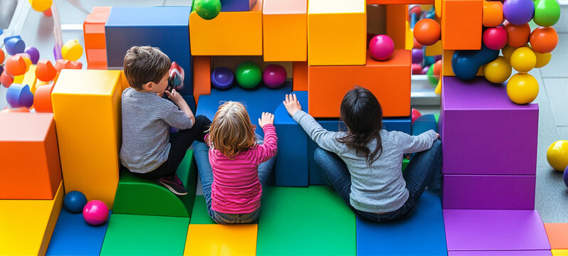 Children Playing Together in a Colorful Play Zone Indoor Activity Space Fun Interaction Engaging Environment Playful Perspective