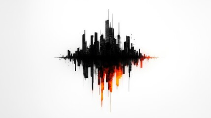 Naklejka premium A black-and-white cityscape with glitching neon elements