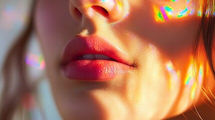 Perfectly shaped lips with bold red lipstick, emphasizing glamour, fashion, and makeup artistry, suitable for advertising and editorials, illustrated book style