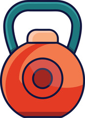 Vector illustration of a red kettlebell with teal handle, A vibrant vector design of a red kettlebell with a teal handle and red center, ideal for fitness and strength training themes.
