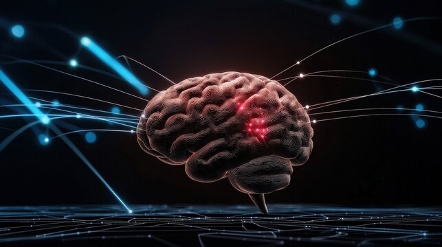 Large language model concept. Digital brain with neural connections illuminated by light.