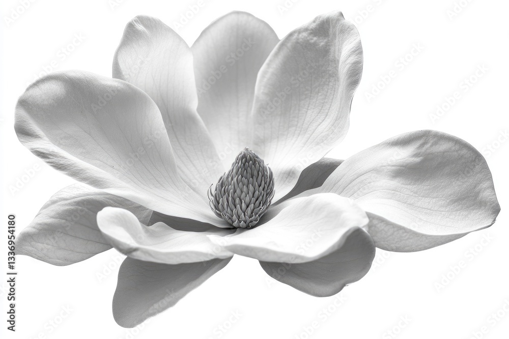 Poster a close-up shot of a single flower in black and white, perfect for use in editorial or commercial co