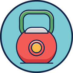 Vector illustration of a colorful kettlebell, A vibrant vector design of a red kettlebell with a green handle and yellow center, ideal for fitness and strength training themes.
