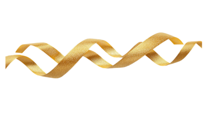 Golden ribbon swirls elegant design celebration background, isolated on transparent background