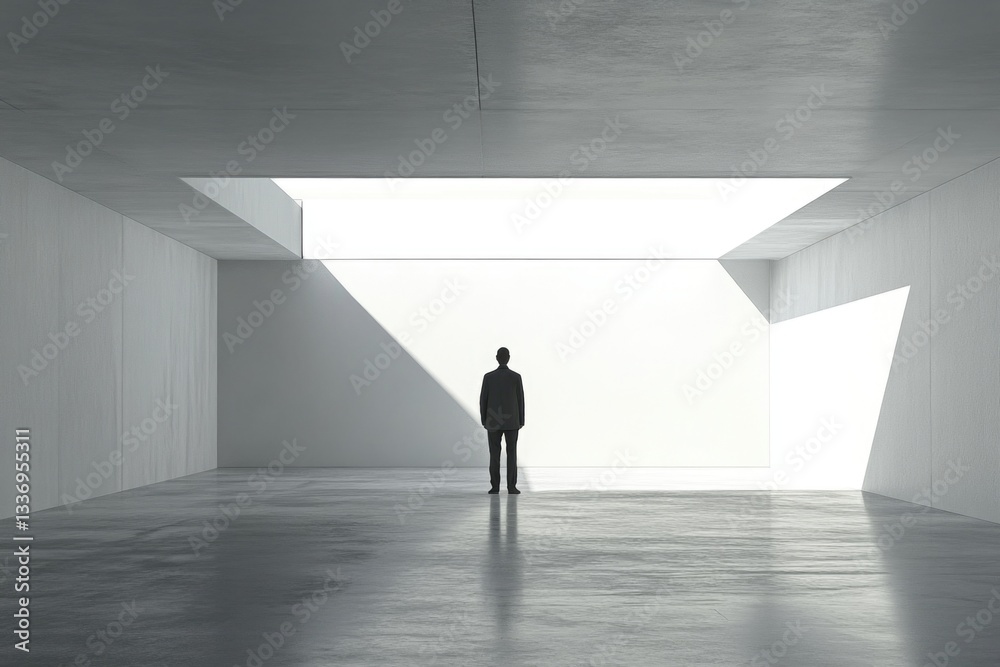 Aufkleber A person stands inside a room with natural light entering from an unknown source