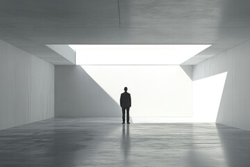 Obraz premium A person stands inside a room with natural light entering from an unknown source