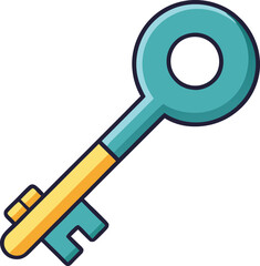 Vector illustration of a colorful key, A vibrant vector design of a key with a yellow and teal handle, symbolizing access, security, and functionality.
