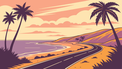  road to sea beach sunset landscape asphalt way