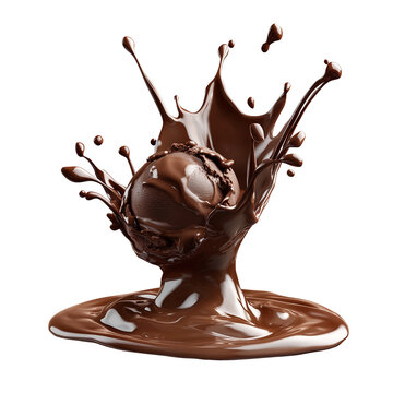 Chocolate truffle splashing in melted chocolate, cut out  
