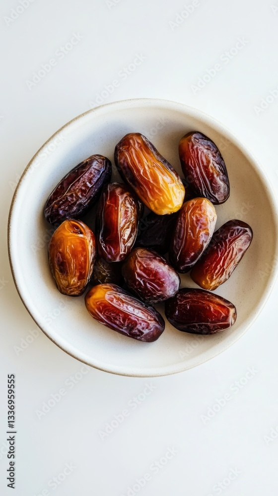 Aufkleber fresh dates placed in a white bowl on a table, ready to be enjoyed