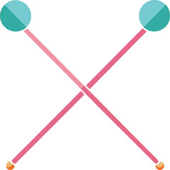 Vector illustration of crossed knitting needles, A minimalist vector design of two crossed knitting needles with colorful rounded tips, symbolizing knitting and crafting.
