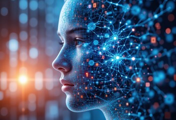 woman with binary code