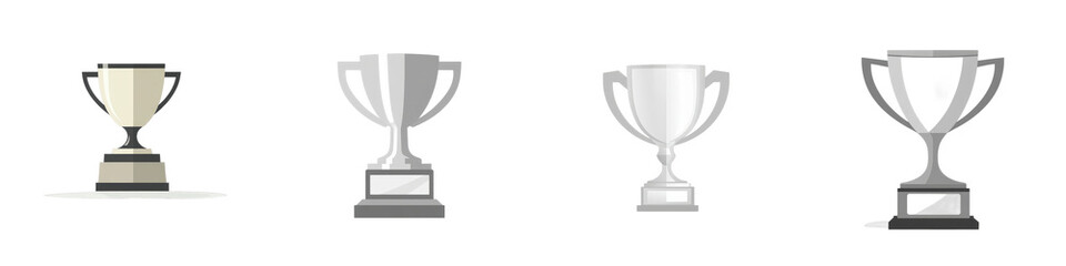 Four trophy illustrations, awards and achievements, against a white background isolated on white or transparent