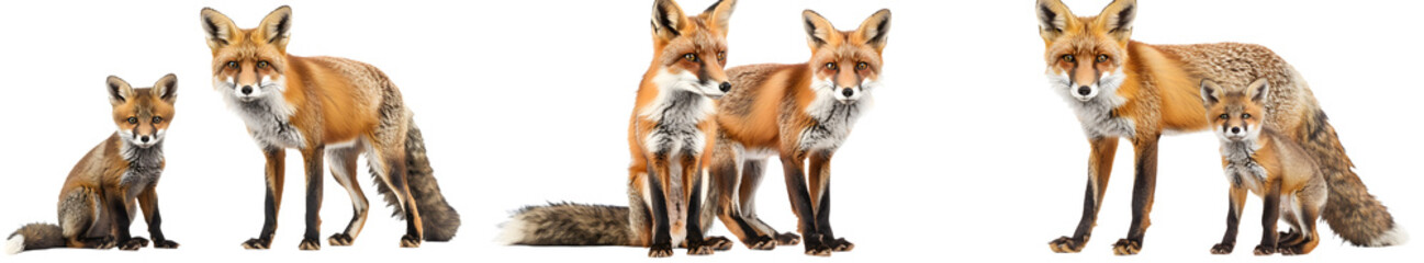 Fototapeta premium A mother fox and her kit standing side by side isolated on transparent background, detailed photo, png 