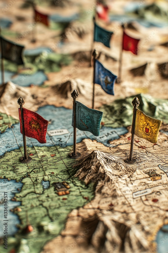 Aufkleber Close-up view of a map with flags