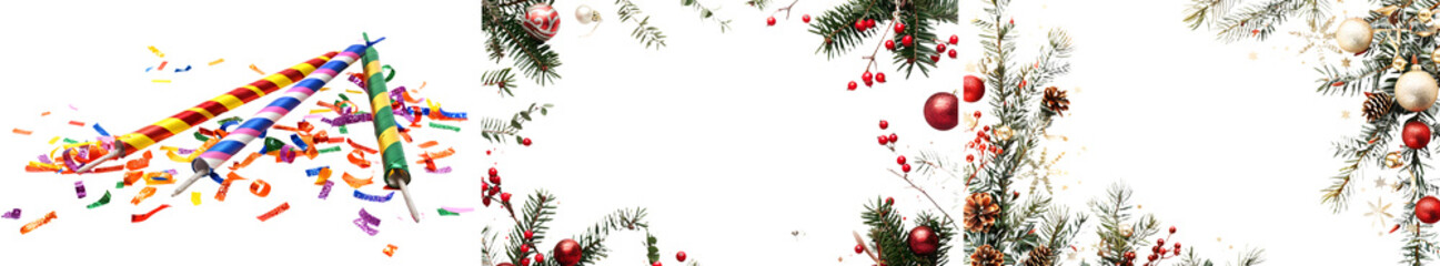 A New Years themed border with fireworks isolated on transparent background, detailed photo, png 