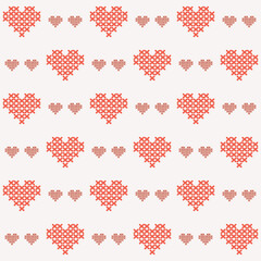 Colourful cute heart pixel seamless vector pattern. Pattern cross stitch with heart. Winter knitted checkered for Christmas theme for fabric, scarves, cards, scrapbooks, wrapping paper, and textiles