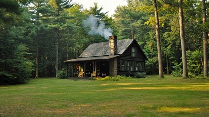 Fototapeta premium Serene Cabin in the Woods: A Peaceful Escape