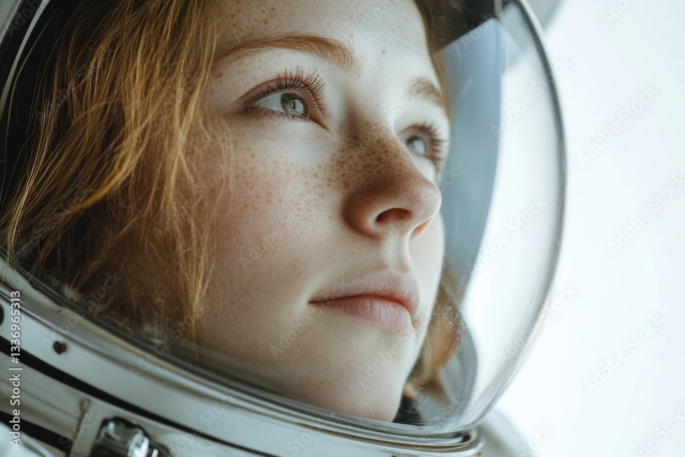 Poster a person wearing a space suit, ideal for use in sci-fi or futuristic concepts