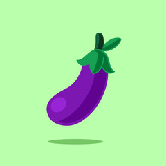 Purple eggplant vector. Light green background. Flat design illustration 