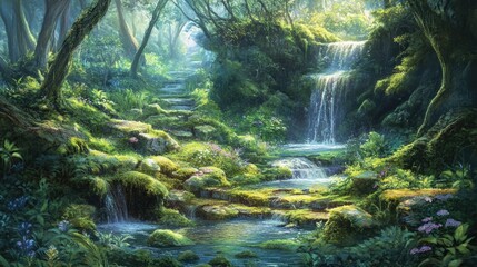 Enchanted Forest Waterfall: A Serene Path Through Nature's Embrace
