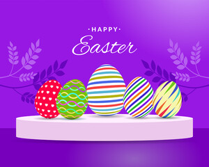 Easter banner poster with colorful easter eggs. Happy easter greeting card showing spring season.