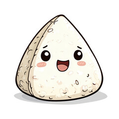 Cute Cartoon Rice Ball Character with Happy Face and Blushes