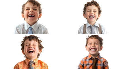 Art of a sunny laughing facilitator boy wearing a tie isolated on transparent background, detailed photo, png
