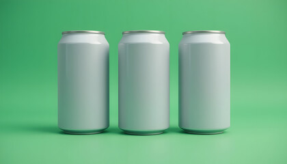 Three Minimalist Soda Cans on a Vivid Green Background Mockup