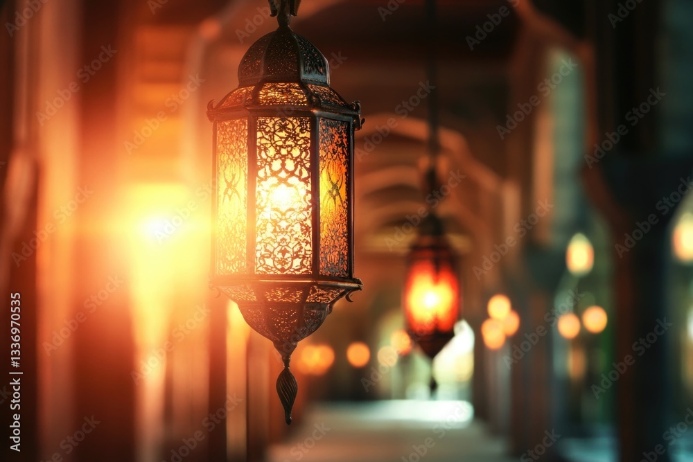 Poster Row of lanterns hanging from the side of a building