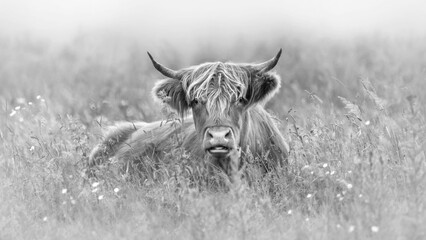 A Juvenile Highland Cow In A Meadow
