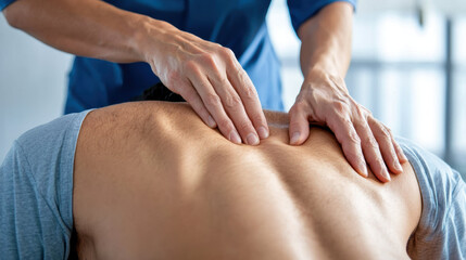 Physical therapist performing manual therapy on patient back, promoting relaxation and healing