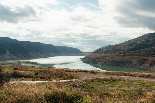 Lake Kouris nature landscape viewpoint near Alassa village, Cyprus