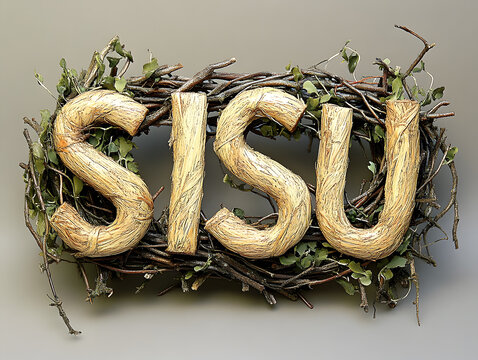 Sisu Sign Displayed on an Artistic Metal Background With Weathered Textures in an Urban Setting Highlighting Finnish Perseverance