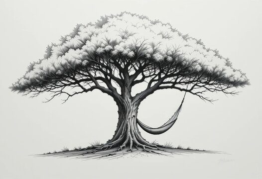 vector illustration of a tree with a hamock