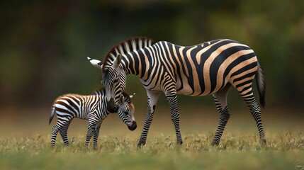 Obraz premium Zebra mother and calf in African savanna (1)