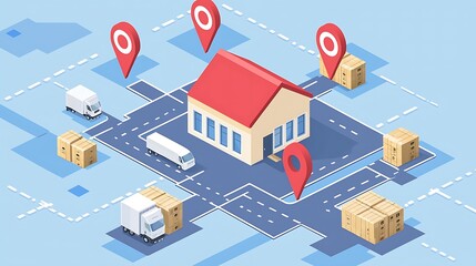 Obraz premium Logistics network map showcasing delivery routes to and from a central warehouse