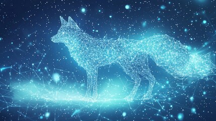Fototapeta premium Futuristic Neon Digital Fox Composed of Glowing Cybernetic Network Lines in a Sci-Fi Tech-Inspired Concept