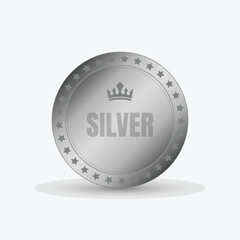 Silver coin or medal in isolated white background. Silver medal for award. 