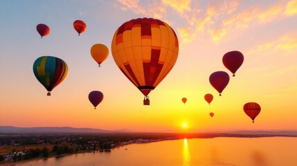 Obraz premium A colorful hot air balloon festival filling the sky with bright, floating orbs